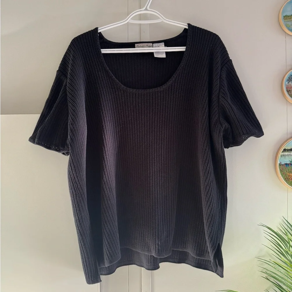 Black Ribbed Knit Top - Picture 1 of 5